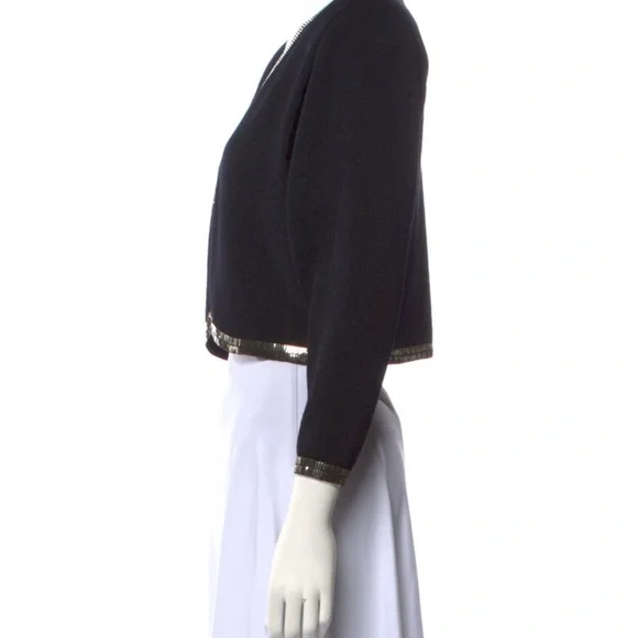 Vintage 80's ST JOHN Marie Black Open Cropped Cardigan with Metallic trim